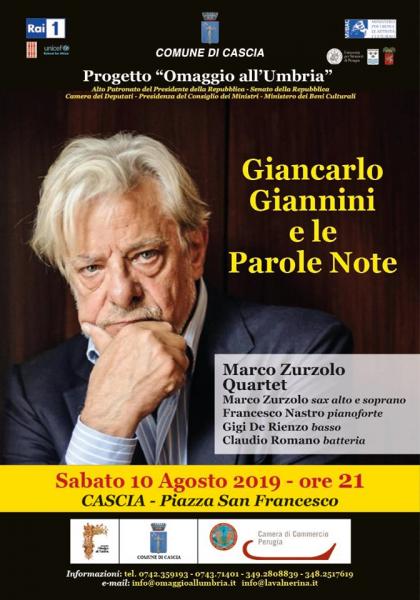 A Cascia Giancarlo Giannini e il Marco Zurzolo Trio in  “Le Parole Note”